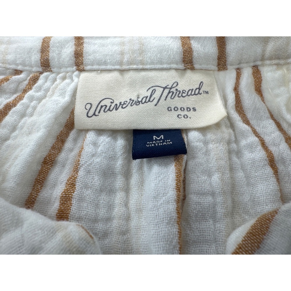 Universal Thread Blouse Womens Medium White Tan Striped Excellent Cotton Gauze - Picture 7 of 8